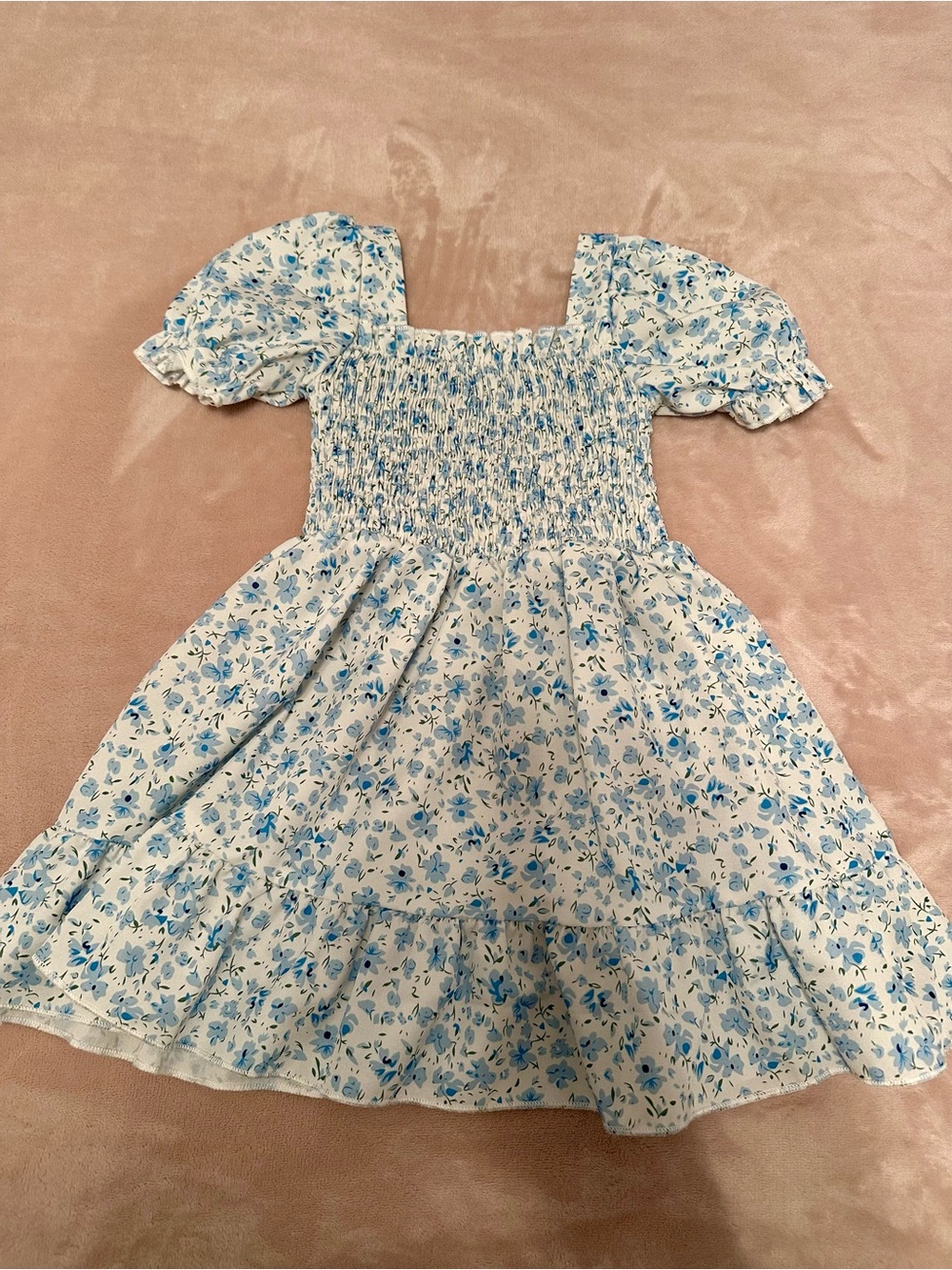 Girls Floral Smocked Puff Sleeve Dress